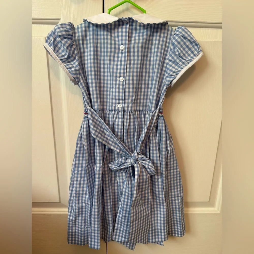 The Beaufort Bonnet Company Smocked Blue Gingham Kids Dress with White Collar - Picture 3 of 5